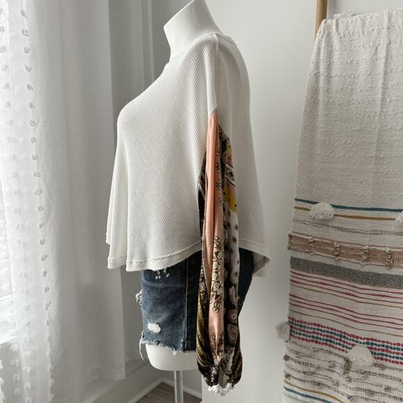We The Free Blossom White Long Printed Balloon Sleeves Boho Oversized Top XS - Picture 5 of 10